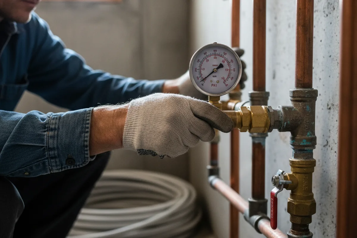 Pressure testing a repaired line during Water Line Repair in Saint Germain